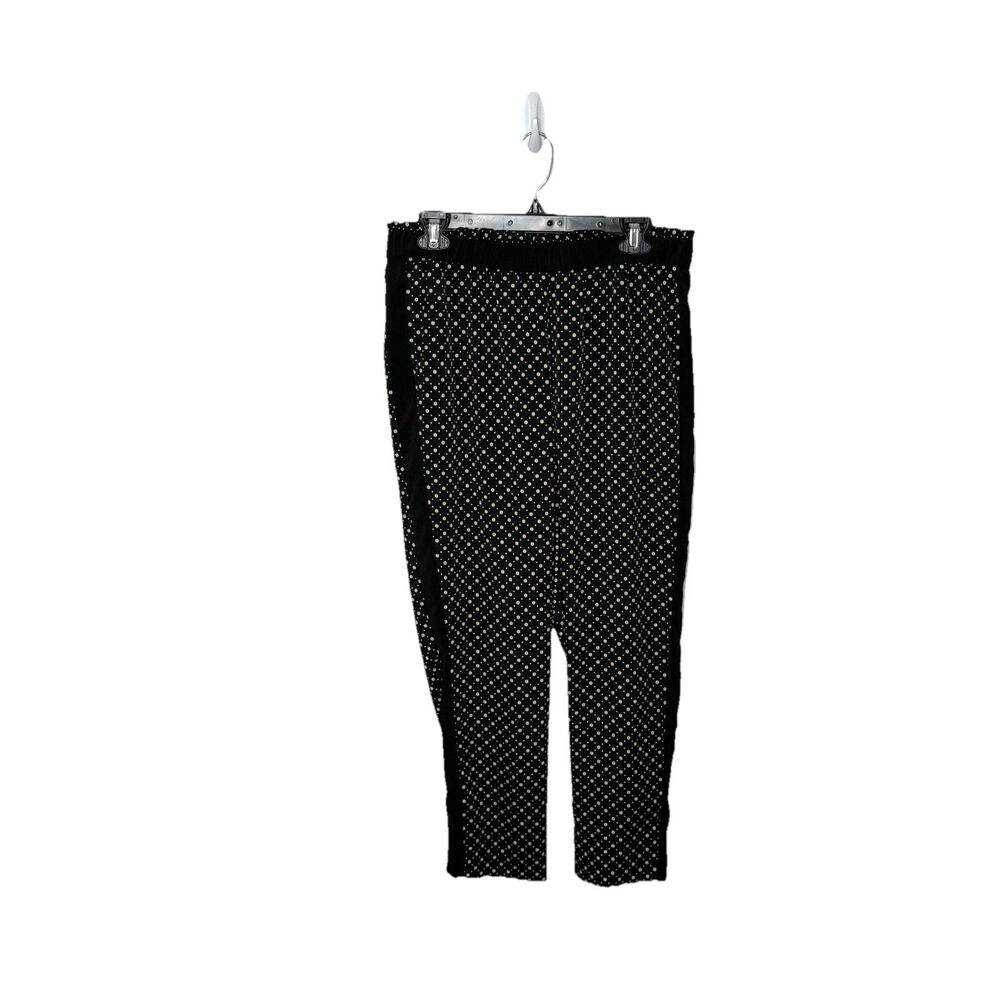 H&M Black  Gold White Pattern  Elastic Waist Pull On Pants Side Stripe 10 Womens